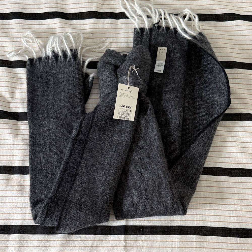 a new day Charcoal Gray Fringe Scarf